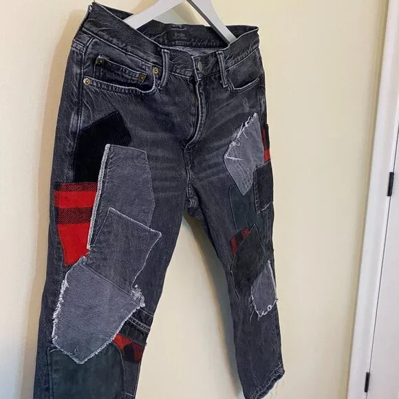 Polo By Ralph Lauren Avery Boyfriend Patchwork Jeans Size 27 in Worn Black